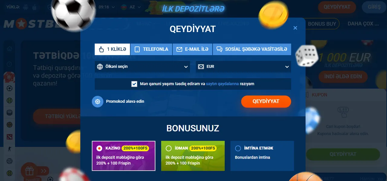 Telefon nömrəsi ilə qeydiyyat